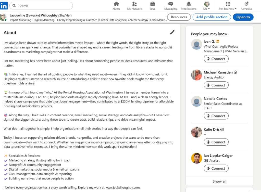 Visit my About section on LinkedIn for a more detailed example